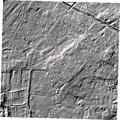 Shaded relief map of the ground around DN344PL, computed from Environment Agency LiDAR. The ground here sits at about 5 m above sea level and falls 6 m across the surrounding 800 m. Surface water reaching this point runs off ground lying to the south-south-east, 1.0 m higher.