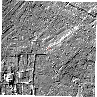 Shaded relief map of the ground around DN344PN, computed from Environment Agency LiDAR. The ground here sits at about 4 m above sea level and falls 6 m across the surrounding 800 m. Surface water reaching this point runs off ground lying to the south-east, 1.4 m higher.
