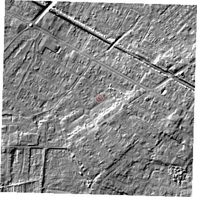 Shaded relief map of the ground around DN344PQ, computed from Environment Agency LiDAR. The ground here sits at about 3 m above sea level and falls 8 m across the surrounding 800 m. Surface water reaching this point runs off ground lying to the east-south-east, 2.6 m higher.