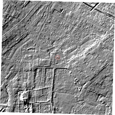 Shaded relief map of the ground around DN344PR, computed from Environment Agency LiDAR. The ground here sits at about 3 m above sea level and falls 6 m across the surrounding 800 m. Surface water reaching this point runs off ground lying to the east, 2.1 m higher.