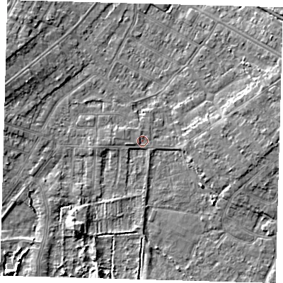 Shaded relief map of the ground around DN344PT, computed from Environment Agency LiDAR. The ground here sits at about 3 m above sea level and falls 6 m across the surrounding 800 m. Surface water reaching this point runs off ground lying to the west, 1.4 m higher.