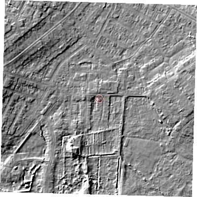 Shaded relief map of the ground around DN344PU, computed from Environment Agency LiDAR. The ground here sits at about 3 m above sea level and falls 7 m across the surrounding 800 m. Surface water reaching this point runs off ground lying to the west-north-west, 1.3 m higher.