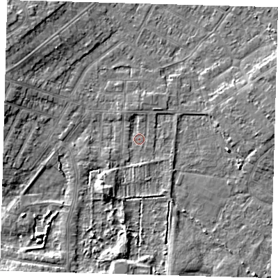 Shaded relief map of the ground around DN344PX, computed from Environment Agency LiDAR. The ground here sits at about 3 m above sea level and falls 7 m across the surrounding 800 m. Surface water reaching this point runs off ground lying to the south-west, 1.8 m higher.