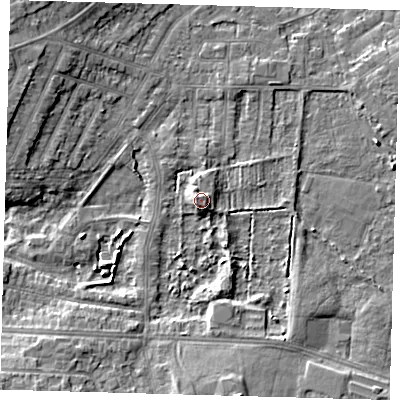 Shaded relief map of the ground around DN344PY, computed from Environment Agency LiDAR. The ground here sits at about 5 m above sea level and falls 8 m across the surrounding 800 m. Surface water reaching this point runs off ground lying to the west-north-west, 3.1 m higher.