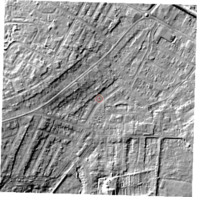 Shaded relief map of the ground around DN344QN, computed from Environment Agency LiDAR. The ground here sits at about 3 m above sea level and falls 8 m across the surrounding 800 m. Surface water reaching this point runs off ground lying to the west-south-west, 4.8 m higher.