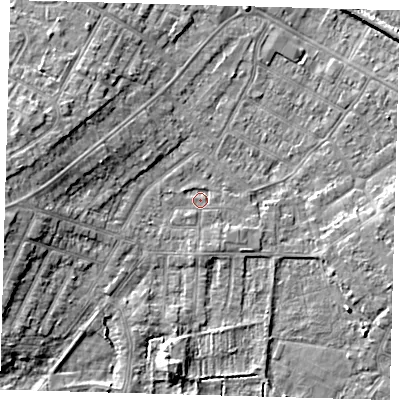 Shaded relief map of the ground around DN344QS, computed from Environment Agency LiDAR. The ground here sits at about 3 m above sea level and falls 6 m across the surrounding 800 m. Surface water reaching this point runs off ground lying to the south-south-east, 1.2 m higher.