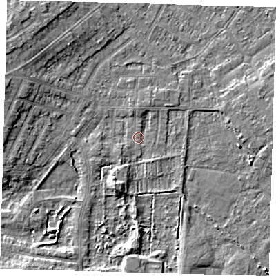 Shaded relief map of the ground around DN344QT, computed from Environment Agency LiDAR. The ground here sits at about 3 m above sea level and falls 7 m across the surrounding 800 m. Surface water reaching this point runs off ground lying to the north-north-east, 1.4 m higher.