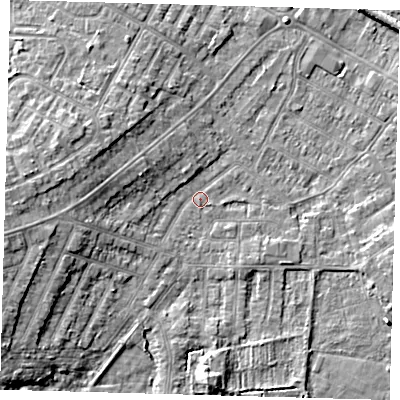 Shaded relief map of the ground around DN344QW, computed from Environment Agency LiDAR. The ground here sits at about 3 m above sea level and falls 7 m across the surrounding 800 m. Surface water reaching this point runs off ground lying to the west, 4.8 m higher.