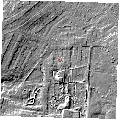 Shaded relief map of the ground around DN344QX, computed from Environment Agency LiDAR. The ground here sits at about 2 m above sea level and falls 7 m across the surrounding 800 m. Surface water reaching this point runs off ground lying to the west-south-west, 1.3 m higher.