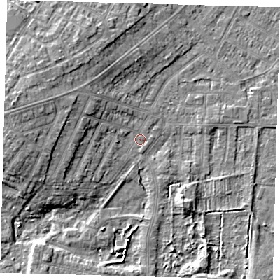 Shaded relief map of the ground around DN344QY, computed from Environment Agency LiDAR. The ground here sits at about 3 m above sea level and falls 9 m across the surrounding 800 m. Surface water reaching this point runs off ground lying to the north-west, 3.3 m higher.