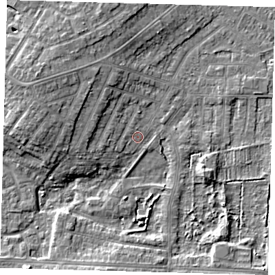 Shaded relief map of the ground around DN344QZ, computed from Environment Agency LiDAR. The ground here sits at about 3 m above sea level and falls 9 m across the surrounding 800 m. Surface water reaching this point runs off ground lying to the west-north-west, 1.3 m higher.
