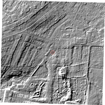 Shaded relief map of the ground around DN344RS, computed from Environment Agency LiDAR. The ground here sits at about 3 m above sea level and falls 8 m across the surrounding 800 m. Surface water reaching this point runs off ground lying to the south-south-east, 1.3 m higher.
