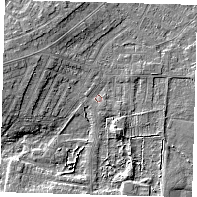 Shaded relief map of the ground around DN344RY, computed from Environment Agency LiDAR. The ground here sits at about 3 m above sea level and falls 8 m across the surrounding 800 m. Surface water reaching this point runs off ground lying to the south-south-east, 1.3 m higher.