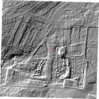 Shaded relief map of the ground around DN344RZ, computed from Environment Agency LiDAR. The ground here sits at about 3 m above sea level and falls 8 m across the surrounding 800 m. Surface water reaching this point runs off ground lying to the south-south-west, 6.3 m higher.
