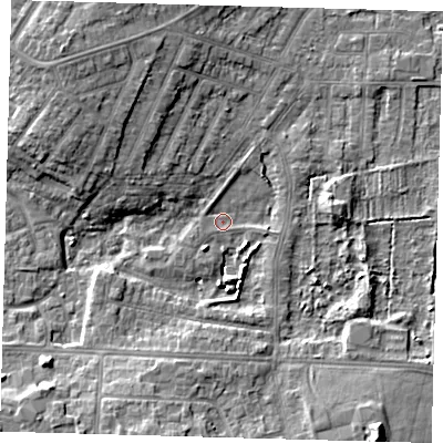 Shaded relief map of the ground around DN344SB, computed from Environment Agency LiDAR. The ground here sits at about 2 m above sea level and falls 9 m across the surrounding 800 m. Surface water reaching this point runs off ground lying to the south-west, 2.1 m higher.