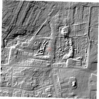 Shaded relief map of the ground around DN344SD, computed from Environment Agency LiDAR. The ground here sits at about 3 m above sea level and falls 9 m across the surrounding 800 m. Surface water reaching this point runs off ground lying to the south-south-west, 2.4 m higher.