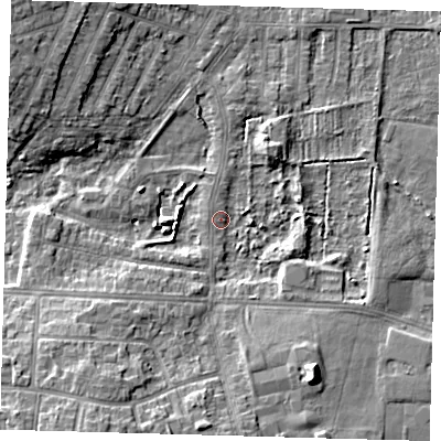 Shaded relief map of the ground around DN344SE, computed from Environment Agency LiDAR. The ground here sits at about 3 m above sea level and falls 9 m across the surrounding 800 m. Surface water reaching this point runs off ground lying to the south-south-east, 7.6 m higher.