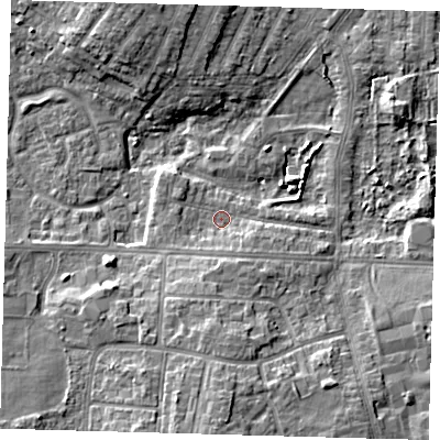 Shaded relief map of the ground around DN344SG, computed from Environment Agency LiDAR. The ground here sits at about 3 m above sea level and falls 10 m across the surrounding 800 m. Surface water reaching this point runs off ground lying to the south-south-east, 2.3 m higher.