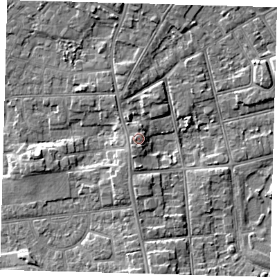 Shaded relief map of the ground around DN344SN, computed from Environment Agency LiDAR. The ground here sits at about 6 m above sea level and falls 6 m across the surrounding 800 m. Surface water reaching this point runs off ground lying to the south-south-west, 1.8 m higher.