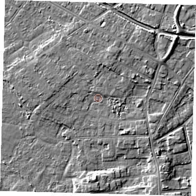 Shaded relief map of the ground around DN344SX, computed from Environment Agency LiDAR. The ground here sits at about 4 m above sea level and falls 8 m across the surrounding 800 m. Surface water reaching this point runs off ground lying to the north-north-east, 2.7 m higher.
