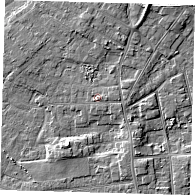 Shaded relief map of the ground around DN344TA, computed from Environment Agency LiDAR. The ground here sits at about 6 m above sea level and falls 8 m across the surrounding 800 m. Surface water reaching this point runs off ground lying to the east-south-east, 1.7 m higher.