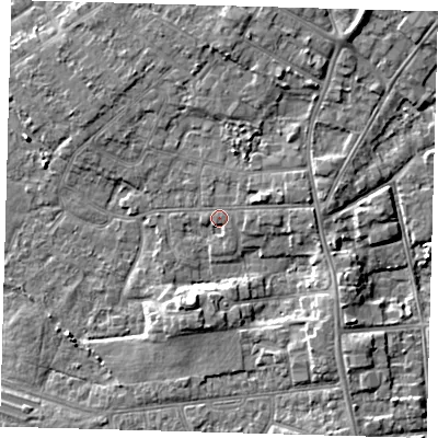 Shaded relief map of the ground around DN344TD, computed from Environment Agency LiDAR. The ground here sits at about 4 m above sea level and falls 6 m across the surrounding 800 m. Surface water reaching this point runs off ground lying to the east-north-east, 1.8 m higher.