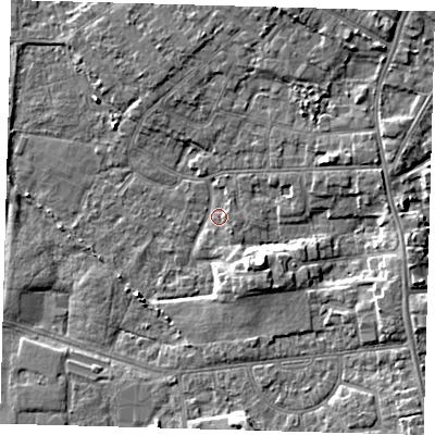 Shaded relief map of the ground around DN344TF, computed from Environment Agency LiDAR. The ground here sits at about 3 m above sea level and falls 5 m across the surrounding 800 m. Surface water reaching this point runs off ground lying to the south-east, 4.8 m higher.