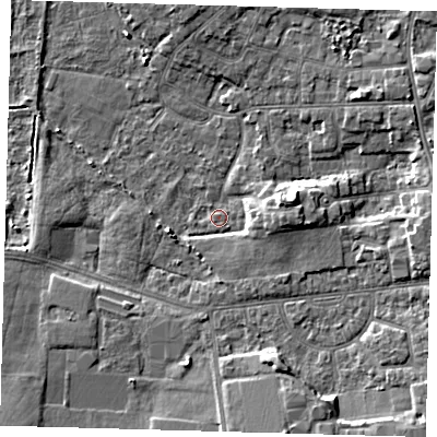 Shaded relief map of the ground around DN344TG, computed from Environment Agency LiDAR. The ground here sits at about 3 m above sea level and falls 5 m across the surrounding 800 m. Surface water reaching this point runs off ground lying to the east-north-east, 3.9 m higher.