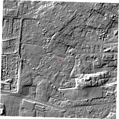 Shaded relief map of the ground around DN344TH, computed from Environment Agency LiDAR. The ground here sits at about 3 m above sea level and falls 8 m across the surrounding 800 m. Surface water reaching this point runs off ground lying to the north-east, 4.6 m higher.