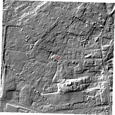 Shaded relief map of the ground around DN344TJ, computed from Environment Agency LiDAR. The ground here sits at about 3 m above sea level and falls 6 m across the surrounding 800 m. Surface water reaching this point runs off ground lying to the north-north-east, 3.9 m higher.