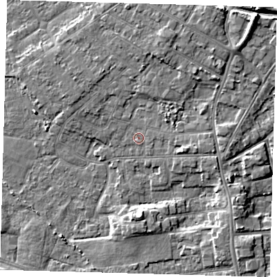 Shaded relief map of the ground around DN344TL, computed from Environment Agency LiDAR. The ground here sits at about 4 m above sea level and falls 8 m across the surrounding 800 m. Surface water reaching this point runs off ground lying to the east, 0.5 m higher.