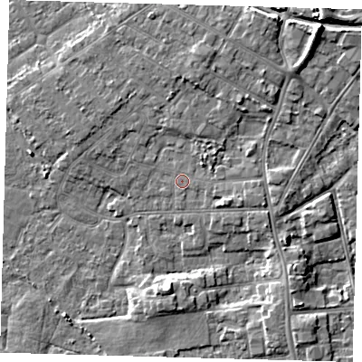 Shaded relief map of the ground around DN344TN, computed from Environment Agency LiDAR. The ground here sits at about 4 m above sea level and falls 8 m across the surrounding 800 m. Surface water reaching this point runs off ground lying to the east-south-east, 0.5 m higher.