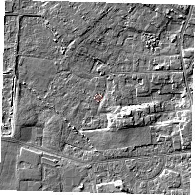 Shaded relief map of the ground around DN344TQ, computed from Environment Agency LiDAR. The ground here sits at about 3 m above sea level and falls 5 m across the surrounding 800 m. Surface water reaching this point runs off ground lying to the south-south-east, 4.6 m higher.
