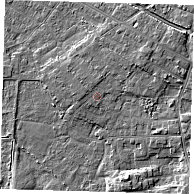 Shaded relief map of the ground around DN344TT, computed from Environment Agency LiDAR. The ground here sits at about 5 m above sea level and falls 5 m across the surrounding 800 m. Surface water reaching this point runs off ground lying to the north-east, 2.1 m higher.