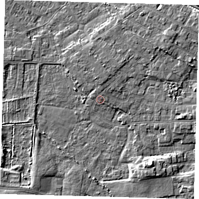 Shaded relief map of the ground around DN344TU, computed from Environment Agency LiDAR. The ground here sits at about 4 m above sea level and falls 5 m across the surrounding 800 m. Surface water reaching this point runs off ground lying to the north-north-east, 2.0 m higher.