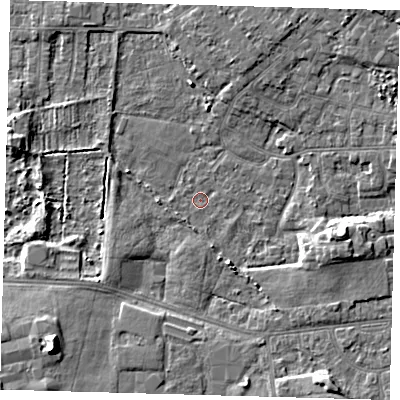 Shaded relief map of the ground around DN344TW, computed from Environment Agency LiDAR. The ground here sits at about 2 m above sea level and falls 8 m across the surrounding 800 m. Surface water reaching this point runs off ground lying to the south-east, 4.6 m higher.