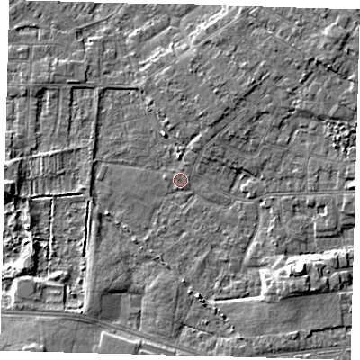 Shaded relief map of the ground around DN344TX, computed from Environment Agency LiDAR. The ground here sits at about 3 m above sea level and falls 5 m across the surrounding 800 m. Surface water reaching this point runs off ground lying to the north-east, 4.3 m higher.