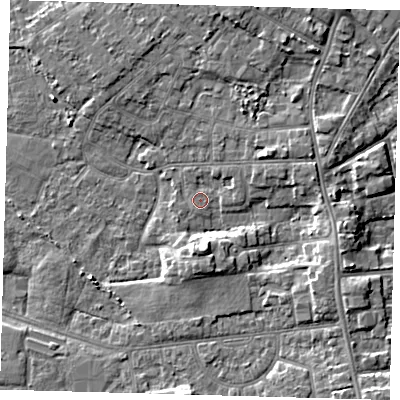 Shaded relief map of the ground around DN344UG, computed from Environment Agency LiDAR. The ground here sits at about 3 m above sea level and falls 5 m across the surrounding 800 m. Surface water reaching this point runs off ground lying to the south, 3.9 m higher.