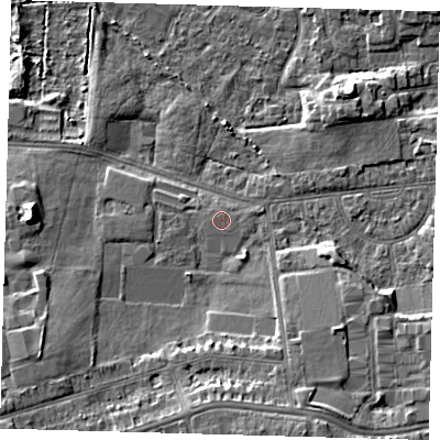 Shaded relief map of the ground around DN345AQ, computed from Environment Agency LiDAR. The ground here sits at about 4 m above sea level and falls 8 m across the surrounding 800 m. The ground contributing surface water to this point lies to the south-east.