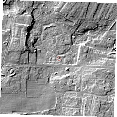 Shaded relief map of the ground around DN345TT, computed from Environment Agency LiDAR. The ground here sits at about 3 m above sea level and falls 11 m across the surrounding 800 m. Surface water reaching this point runs off ground lying to the west-north-west, 9.1 m higher.