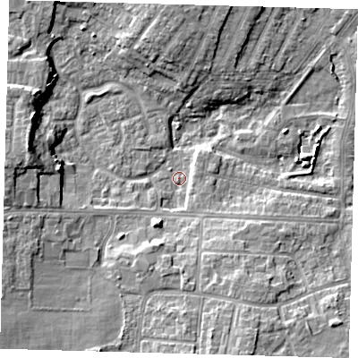 Shaded relief map of the ground around DN345UU, computed from Environment Agency LiDAR. The ground here sits at about 3 m above sea level and falls 11 m across the surrounding 800 m. Surface water reaching this point runs off ground lying to the south-south-east, 8.0 m higher.