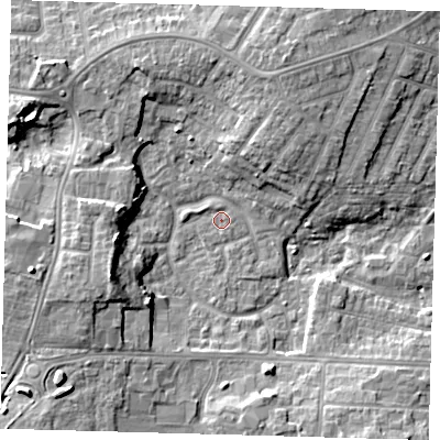 Shaded relief map of the ground around DN345XQ, computed from Environment Agency LiDAR. The ground here sits at about 3 m above sea level and falls 10 m across the surrounding 800 m. Surface water reaching this point runs off ground lying to the west-south-west, 9.1 m higher.