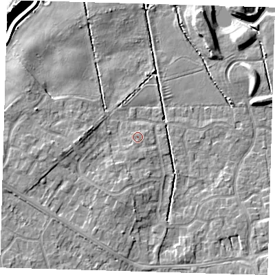 Shaded relief map of the ground around DN350FD, computed from Environment Agency LiDAR. The ground here sits at about 4 m above sea level and falls 9 m across the surrounding 800 m. Surface water reaching this point runs off ground lying to the south-south-east, 0.7 m higher.