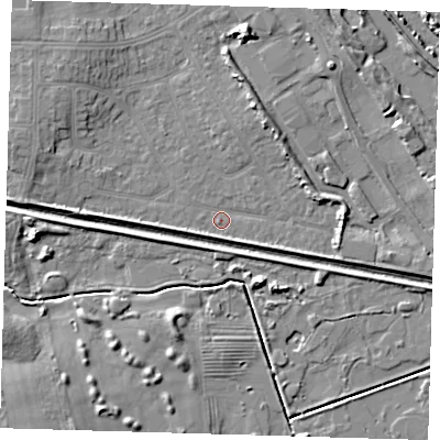 Shaded relief map of the ground around DN350HH, computed from Environment Agency LiDAR. The ground here sits at about 3 m above sea level and falls 7 m across the surrounding 800 m. Surface water reaching this point runs off ground lying to the north-north-east, 3.4 m higher.