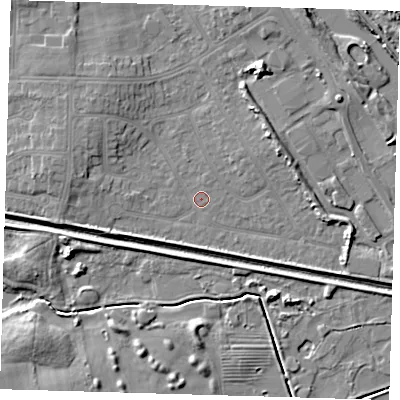 Shaded relief map of the ground around DN350HL, computed from Environment Agency LiDAR. The ground here sits at about 3 m above sea level and falls 7 m across the surrounding 800 m. Surface water reaching this point runs off ground lying to the east-north-east, 3.4 m higher.