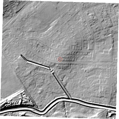 Shaded relief map of the ground around DN350JJ, computed from Environment Agency LiDAR. The ground here sits at about 6 m above sea level and falls 10 m across the surrounding 800 m. Surface water reaching this point runs off ground lying to the north-north-east, 1.5 m higher.