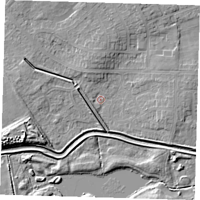 Shaded relief map of the ground around DN350JX, computed from Environment Agency LiDAR. The ground here sits at about 3 m above sea level and falls 10 m across the surrounding 800 m. Surface water reaching this point runs off ground lying to the west-south-west, 1.7 m higher.
