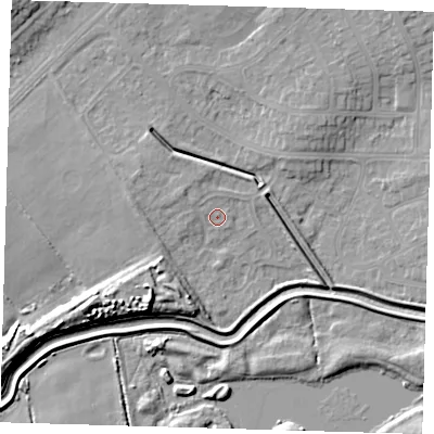 Shaded relief map of the ground around DN350TF, computed from Environment Agency LiDAR. The ground here sits at about 4 m above sea level and falls 10 m across the surrounding 800 m. Surface water reaching this point runs off ground lying to the west-north-west, 0.6 m higher.