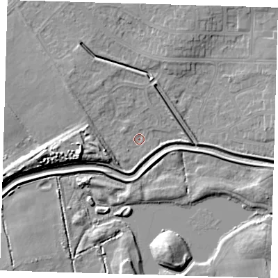 Shaded relief map of the ground around DN350TQ, computed from Environment Agency LiDAR. The ground here sits at about 3 m above sea level and falls 10 m across the surrounding 800 m. Surface water reaching this point runs off ground lying to the west-south-west, 5.4 m higher.