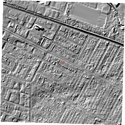 Shaded relief map of the ground around DN357AB, computed from Environment Agency LiDAR. The ground here sits at about 3 m above sea level and falls 7 m across the surrounding 800 m. Surface water reaching this point runs off ground lying to the west-north-west, 0.7 m higher.
